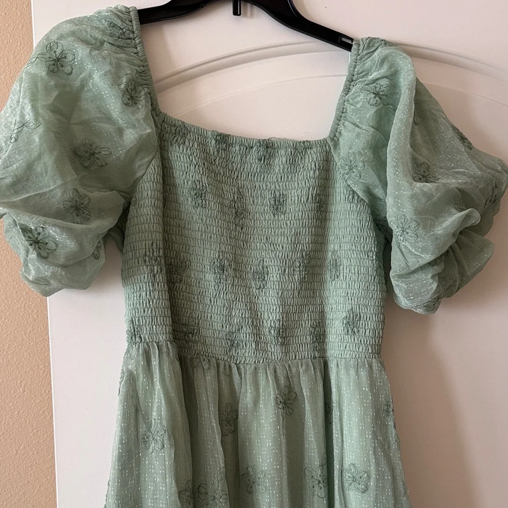 Listicle Mint Green Puff Sleeve Dress - Picture 2 of 14